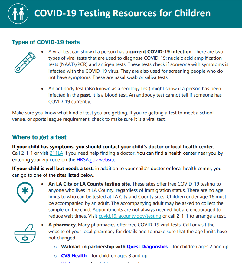 COVID-19 Testing Resources for Children