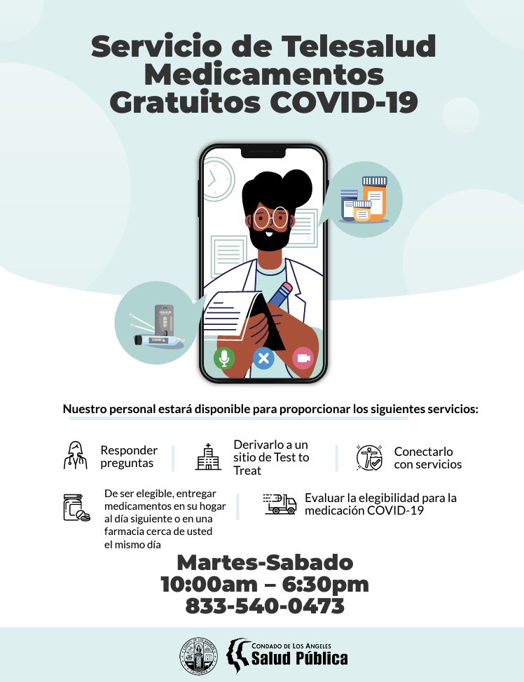 Servicio de Telesalud. Llame al 1-833-540-0473. Abierto de martes a sábado de 10:00 a.m. a 6:30 p.m.