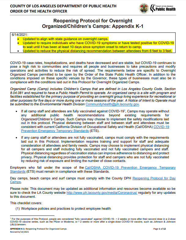 Guidance for Camps