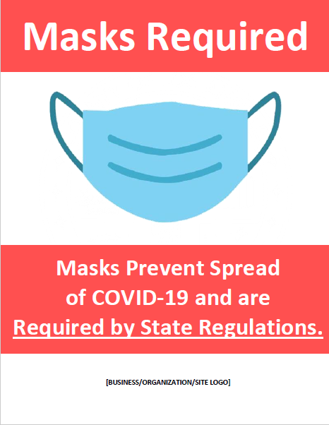 COVID-19 entry sign - Masks Required by State Regulations