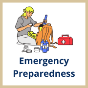 Young girl packing emergency backpack