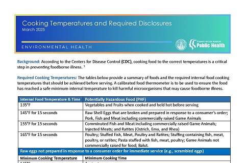 Cooking Temperatures and Required Disclosures