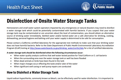 Disinfection of Onsite Water Storage Tanks Flyer