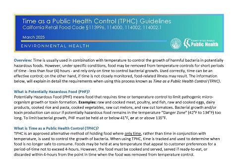 Time as a Public Health Control (TPHC) Guidelines