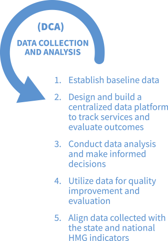 HMG LA's Data Collection Analysis goals to improve developmental screenings, connect families to services for their child's development.