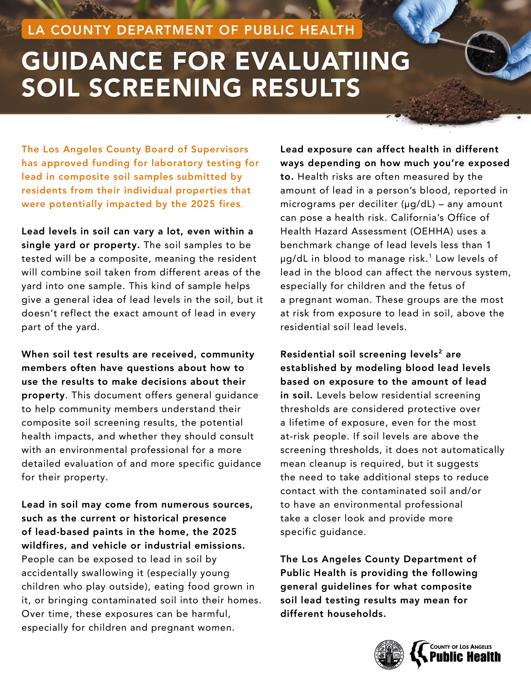 GUIDANCE FOR EVALUATIING SOIL SCREENING RESULTS