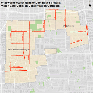 Willowbrook and West Rancho Dominguez Vision Zero map