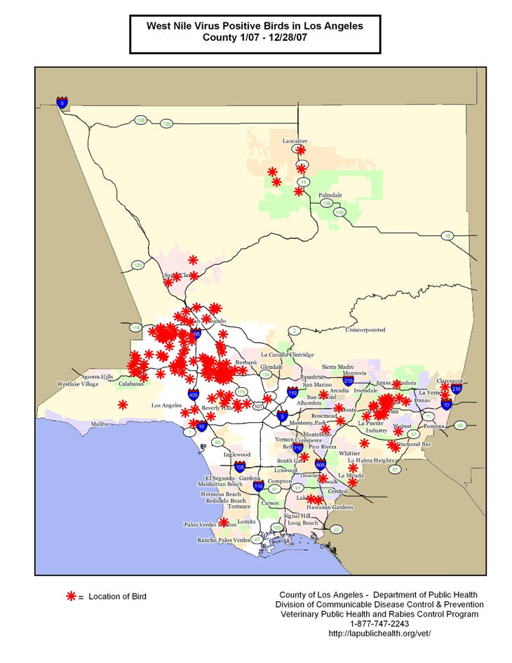 2007 Los Angeles County West Nile Virus Map - dead birds