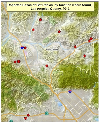2013 Santa Clarita area rabid bat map