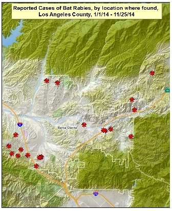2014 Santa Clarita Valley rabies map rabid bats