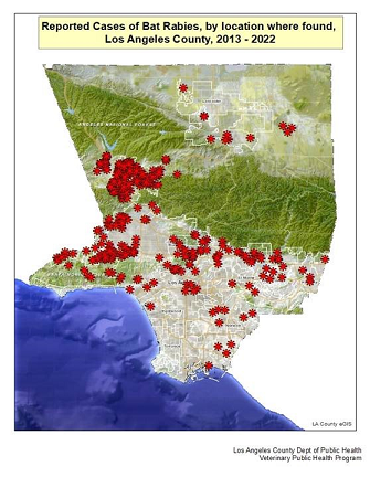 Map of LA County rabid bats 2013-2022